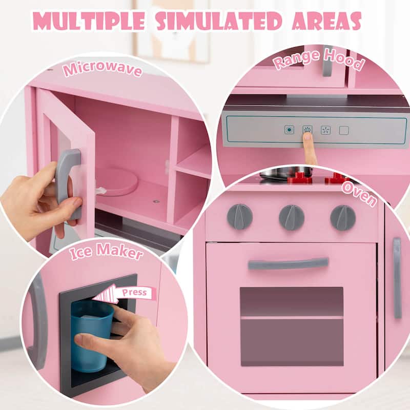 Costway Kids Kitchen Playset Wooden Pretend Play Chef Toy with - See Details