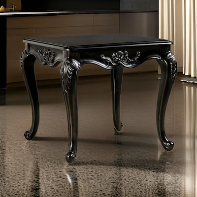 Roche Side End Table, 29 Inch, Classic Cabriole Legs, Dark Brown Solid Wood