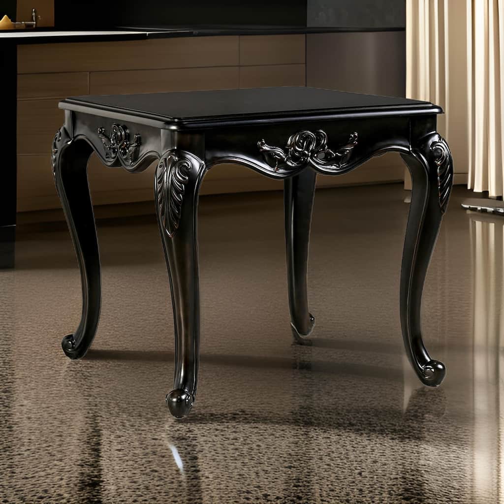 Roche Side End Table, 29 Inch, Classic Cabriole Legs, Dark Brown Solid Wood