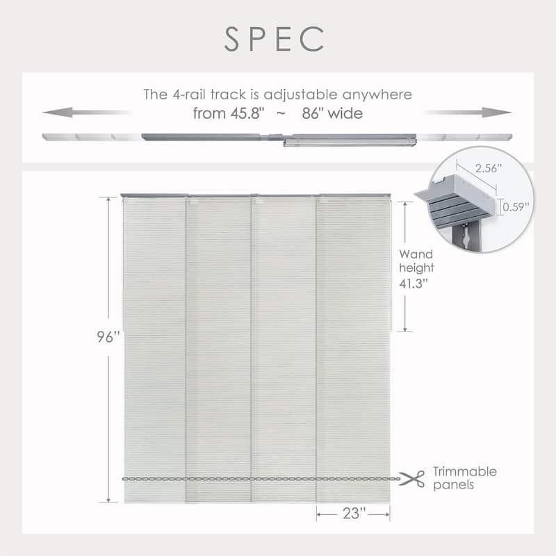 GoDear Design 99.99% Blackout & Sheer Natural Woven Adjustable Sliding Panel Track Blinds, Vertical Blinds, 45.8"- 86" W x 96" L