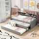 preview thumbnail 3 of 12, Twin XL Size Wood Daybed with 2 Trundles, 3 Storage Cubbies, 1 Light for Free and USB Charging Design Creative Triple Bunk, Gray