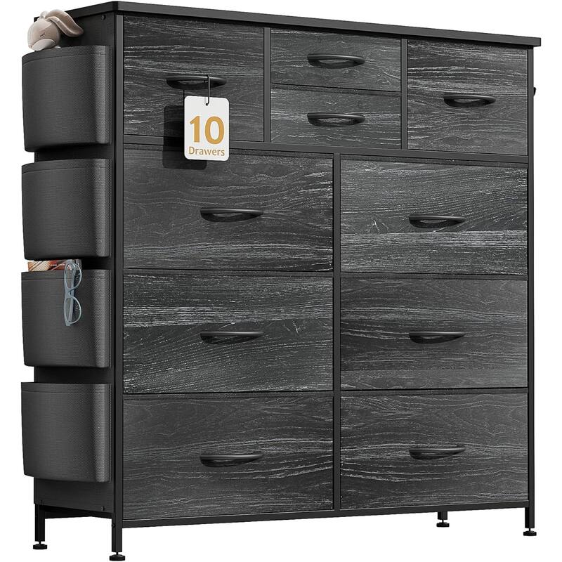 10 Drawer Dresser Closet Storage Tower Organizer Unit for Bedroom - Black Wood Grain
