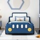preview thumbnail 4 of 8, Twin Size Race Car-Shaped Bed with Wheels for Kids, PU Leather Wood Platform Bed w/Wood Slat Support, No Box Spring Needed Blue