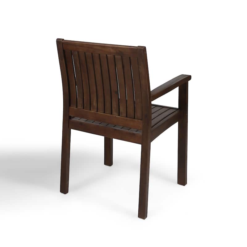 Roomfitters Outdoor Dining Chairs Set of 2, Acacia Wood Patio Armchairs, Slatted Backrest, Dark Brown