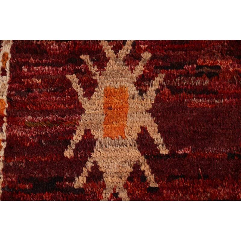 Hand Knotted Oriental 100% Wool Carpet Modern Tribal Red Moroccan Area Rug - 9' 10'' X 7' 0''