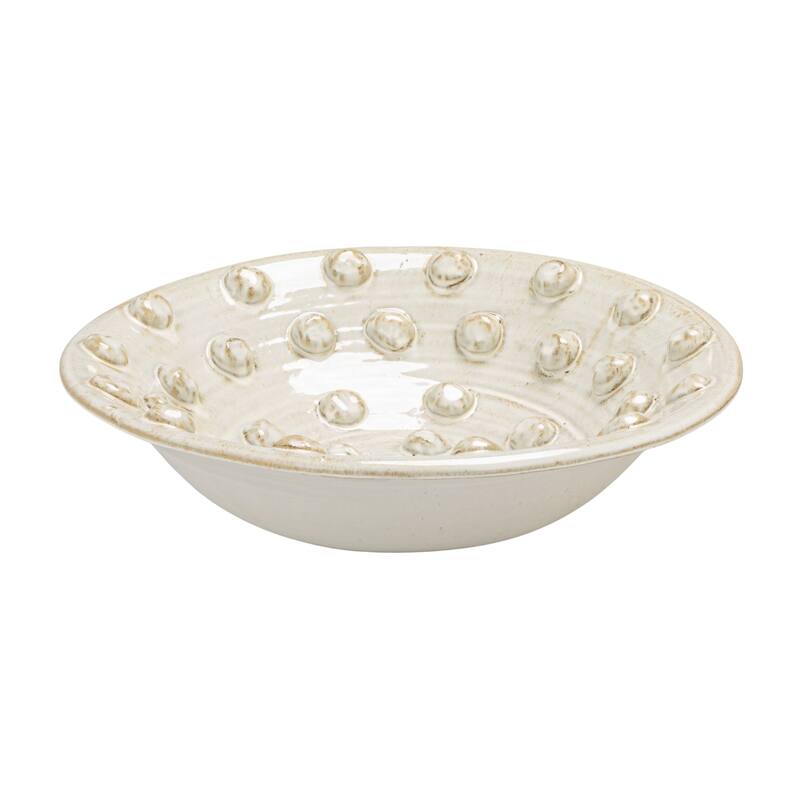 Handmade Terra-cotta Low Bowl with Raised Dots - 16.5"L x 16.5"W x 3.75"H