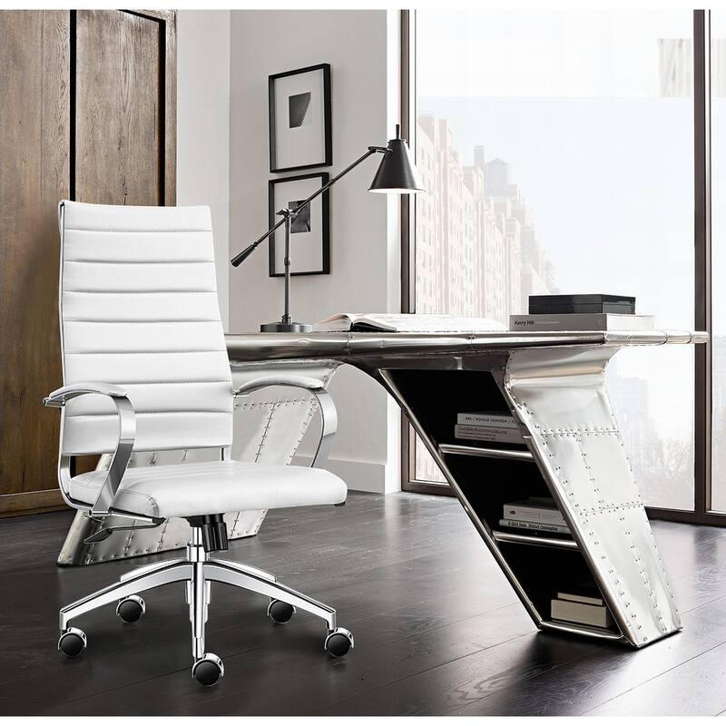 LUXMOD® Office Chair Faux Leather Silver Frame Adjustable and Swivel