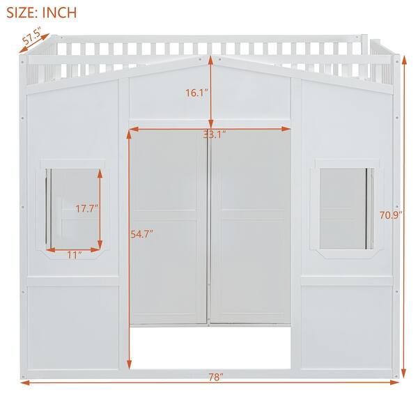 dimension image slide 2 of 3, Full Size House Loft Bed With Ladder and Wardrobe