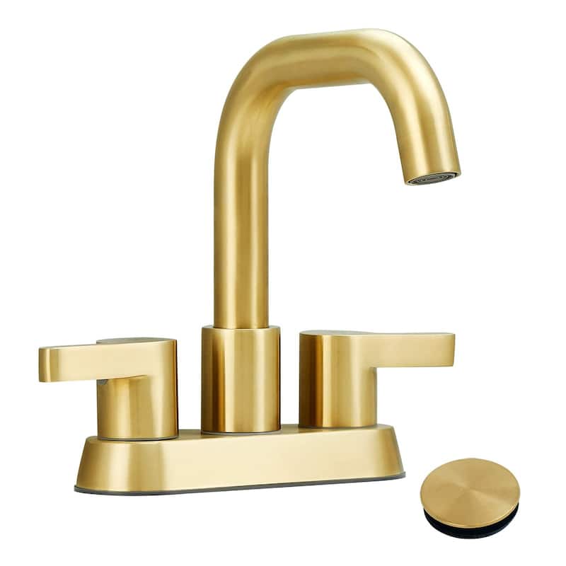 Bathroom Faucet 2 Handle 4 Inch Centerset Bathroom Sink Faucets 3 Hole with Pop Up Drain and Water Supply Lines, Brushed Gold - Brushed Gold
