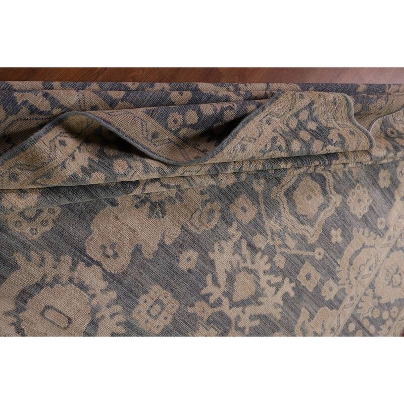 Blue Oushak Vegetable Dye Area Rug Handmade Wool Carpet - 8'0" x 9'10"