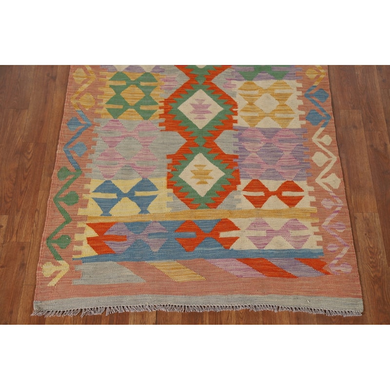 Geometric Kilim Accent Rug Flatweave Wool Carpet - 3'4"x 4'10"