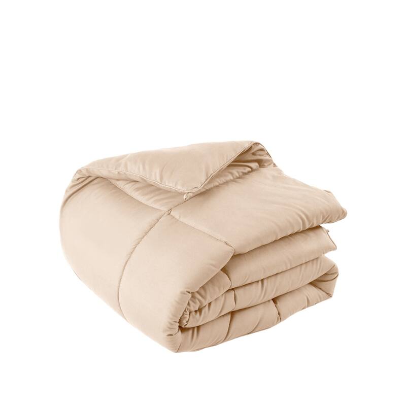 Beige King Box Stitch Microfiber Down Alternative Comforter