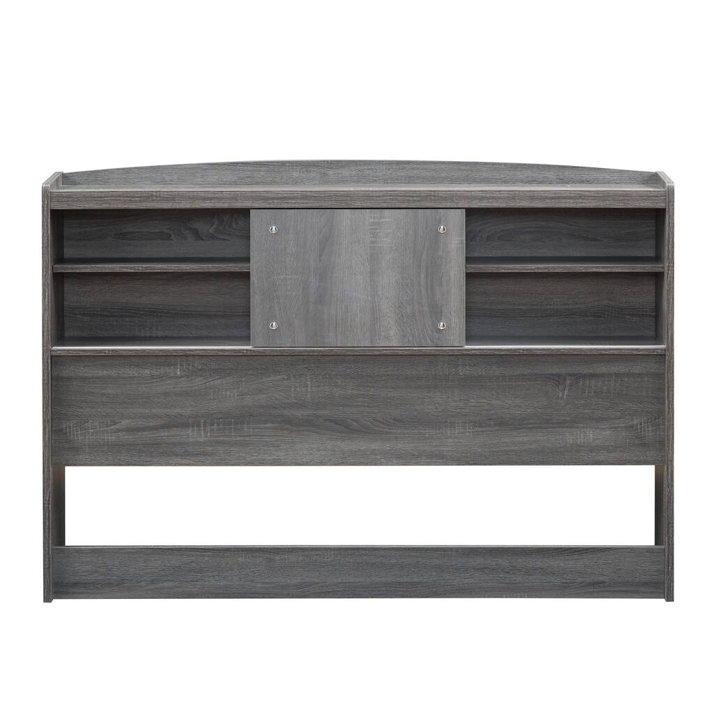 247 Shop At Home Riley Contemporary Distressed Grey Bookcase Headboard