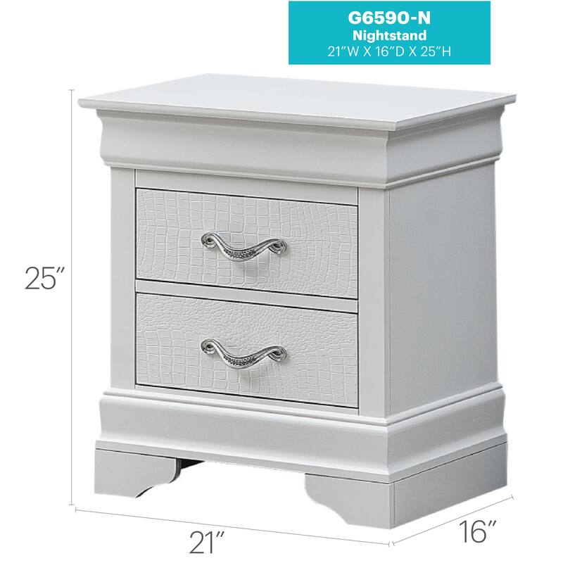 Silver Champagne Nightstand 24x21x16 with Two Spacious Drawers, Compact Bedside Table for Storage and Contemporary Accent