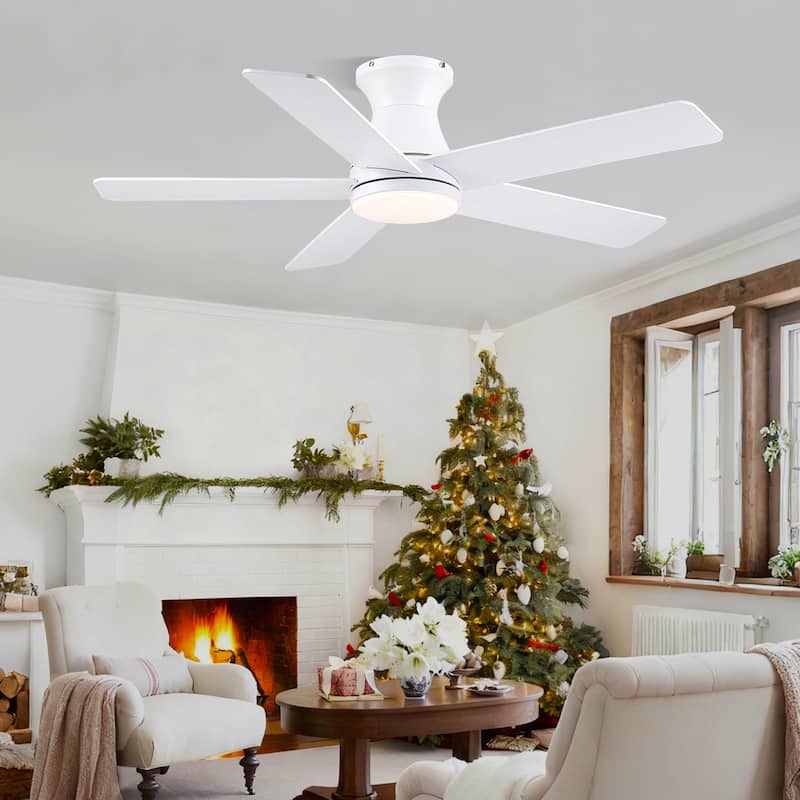 46"/52" Modern Quiet Flush Mount Ceiling Fan with Light and Remote,5 Blades,for Living room,Bedroom