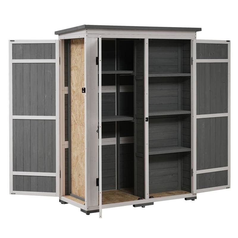 Outdoor Lockable Wood Storage Shed with Waterproof Roof and Shelves