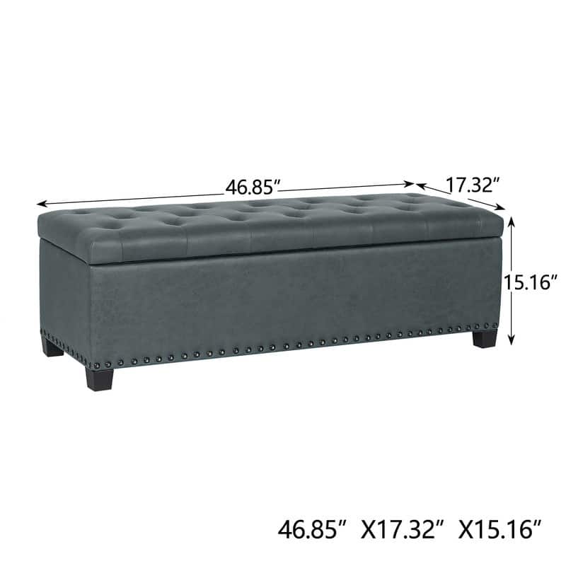 Adeco Storage Ottoman Faux Leather Button Tufted Bench Rectangle Footrest