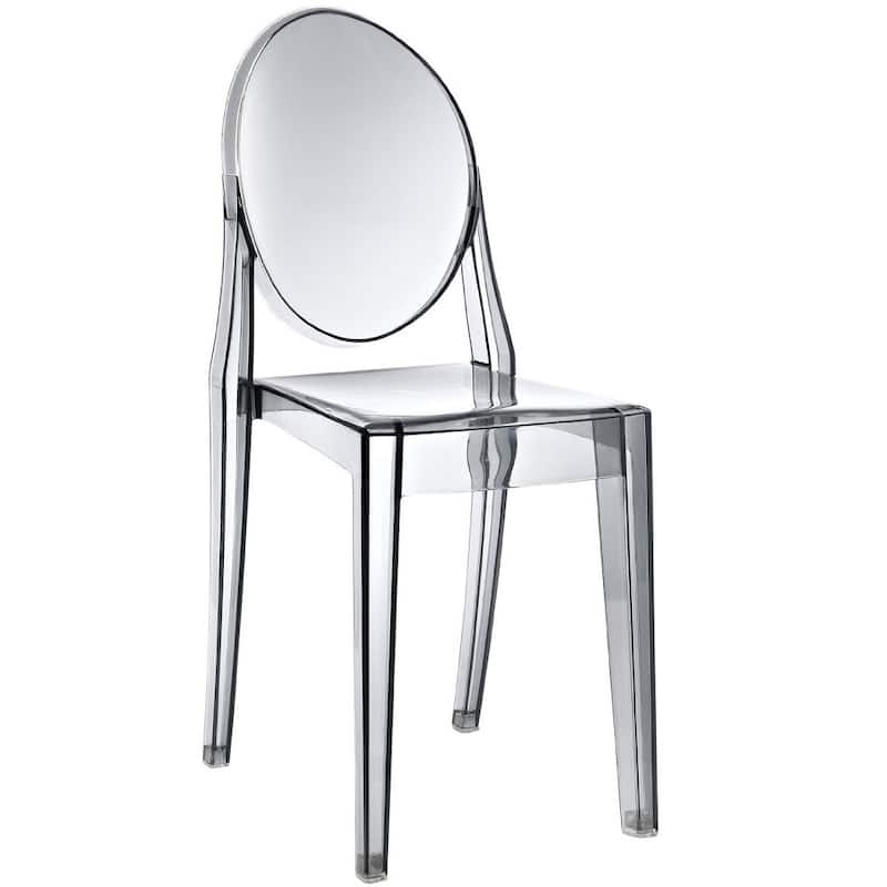Set of 2 Stackable Victorian Acrylic Dining Chair, UV Resistant Clear Ghost Kitchen Vanity Chairs for Indoor Outdoor Use, Smoke