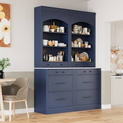 Modern Freestanding Tall Kitchen Pantry Kitchen Hutch with Storage Drawers and Adjustable Shelf (Set of 2)