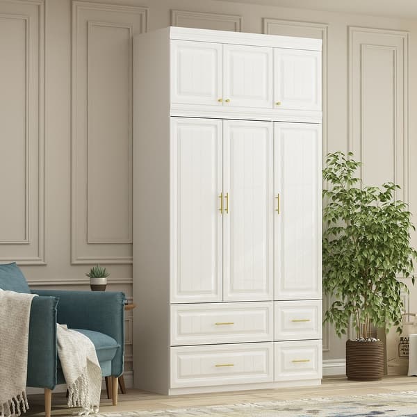 Modern Freestanding Wardrobe Armoire Closet High Cabinet Storage White ...
