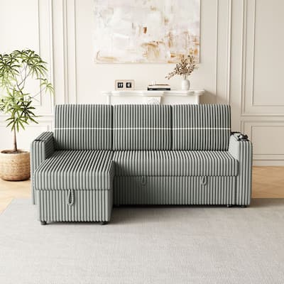 85 Inches Corduroy Sofa Bed, 3 Seater Sleeper Sofa, Pull Out Couch for Living Room