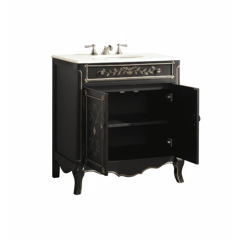 32" Benton Collection Decoroso Hand Painted Black Bathroom Vanity