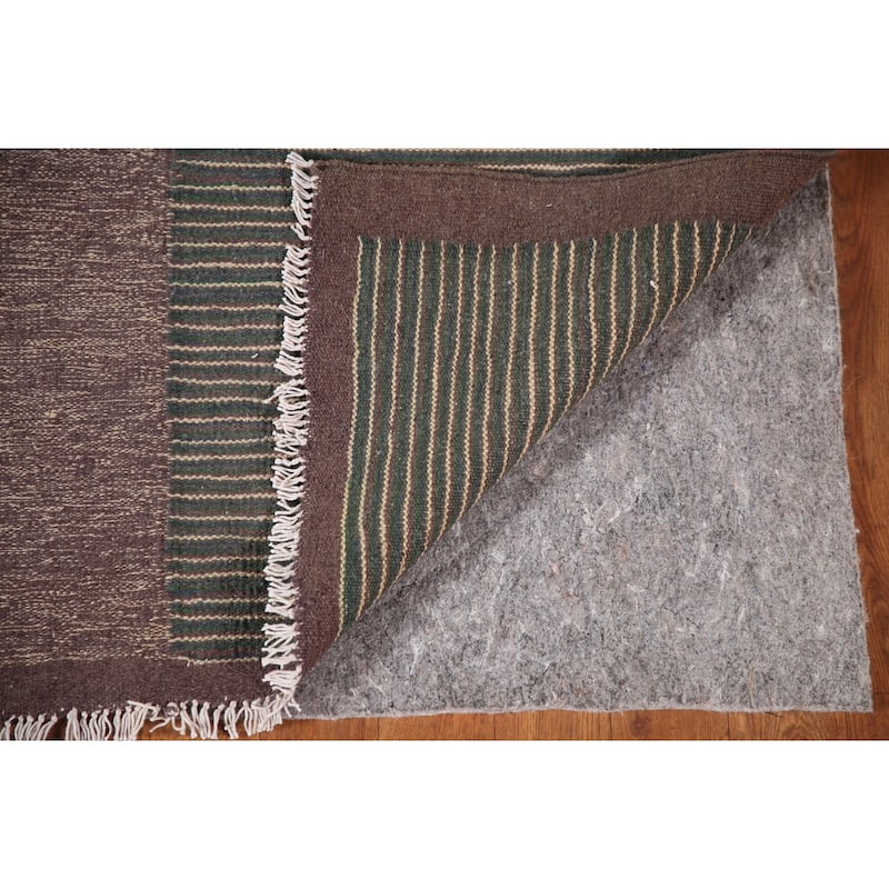 Striped Brown/ Green Kilim Oriental Area Rug Flatweave Wool Carpet - 3'5"x 5'1"