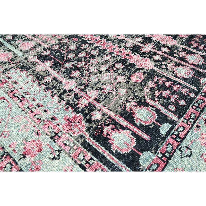 Hand Knotted Turkish Oushak Black Arts & Crafts 100% Wool Area Rug