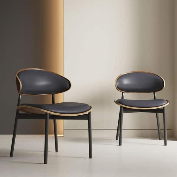slide 2 of 19, Modern Dining Chair 2 Piece Set Ergonomic Foam-Padded Chairs with Curved Backrest - 18.5"Wx18.5"Dx29.13"H Black