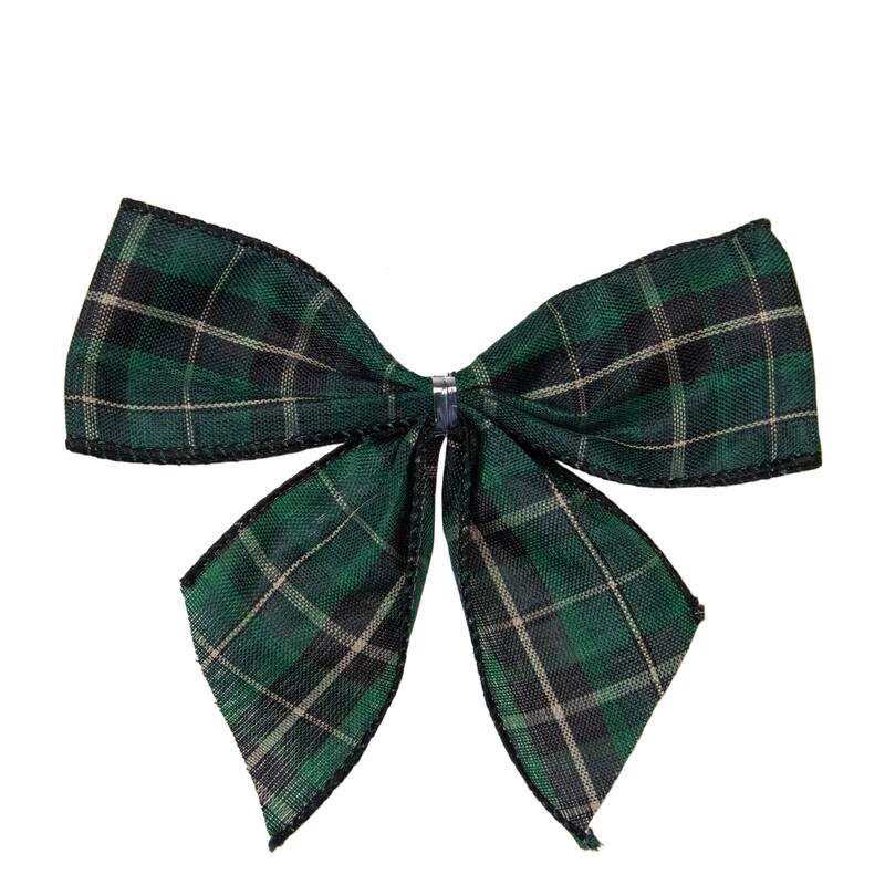 2-Loop Christmas Bow Decorations - 5.5" - Green and Black - Pack of 6