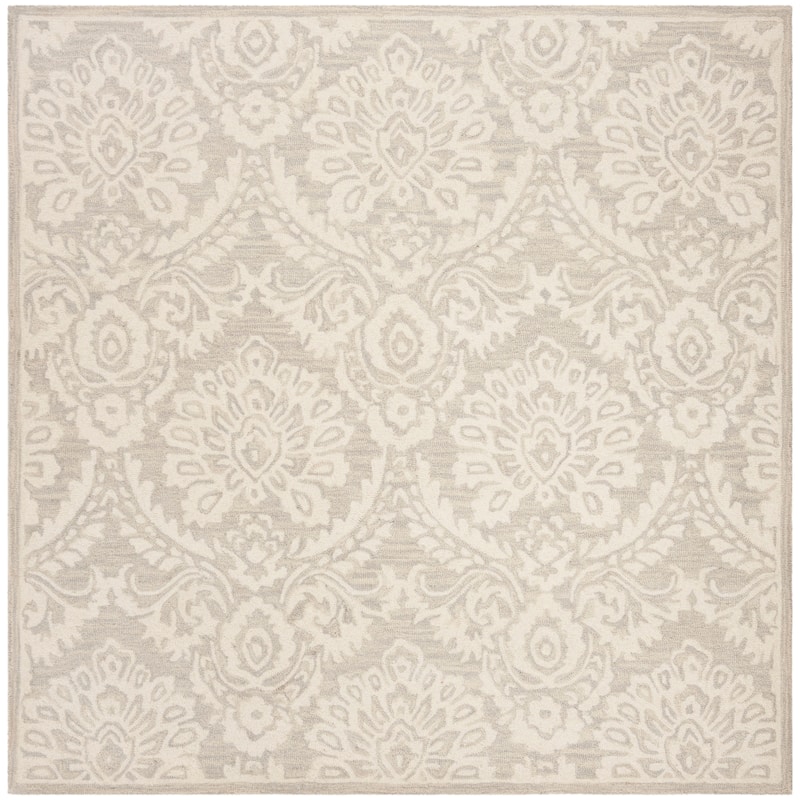 SAFAVIEH Handmade Blossom Esta Modern Floral Wool Rug - 6' Square - Silver/Ivory