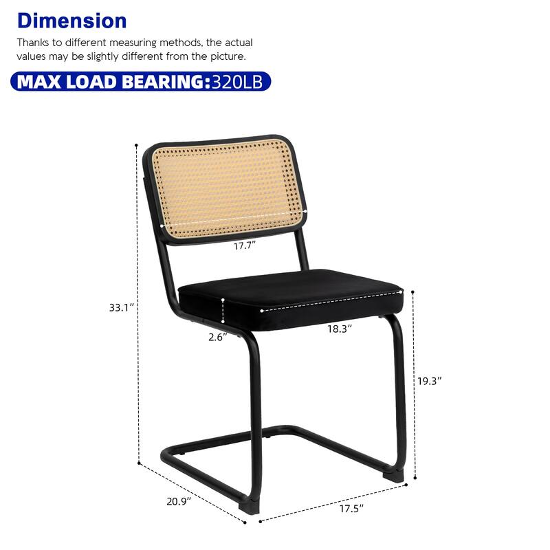 Dining Chairs Set of 2, Velvet Rattan Side Accent Chairs with Chrome Legs, Upholstered Dining Living Room Kitchen Chairs (2pcs)