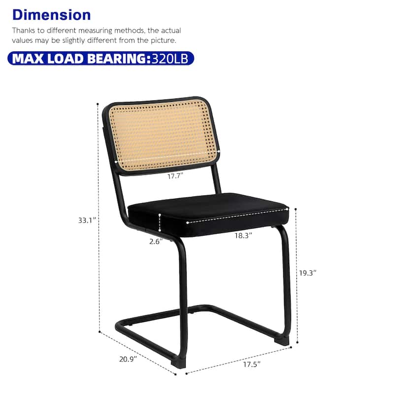 Set of 2 Upholstered Dining Chairs with Rattan Backrest and Metal Legs