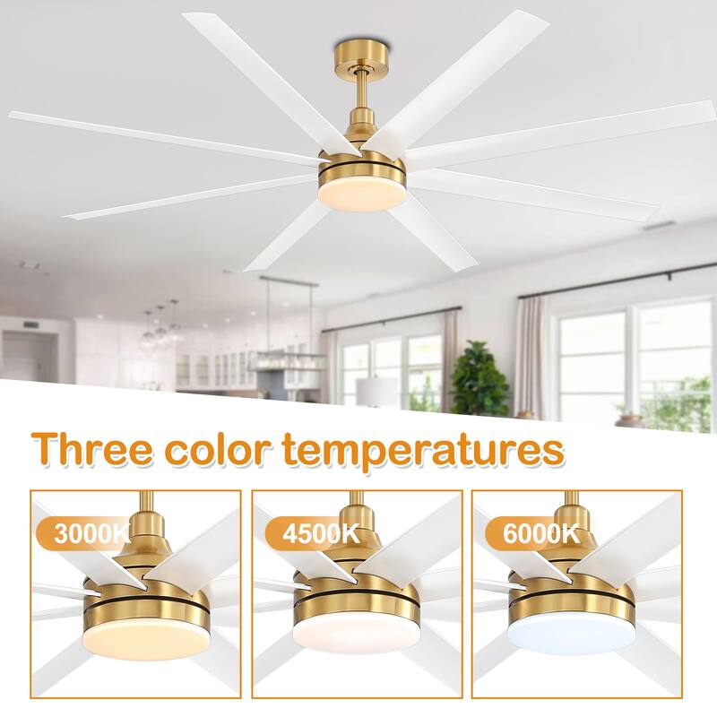 72 Inch Gold LED Ceiling Fan with Light Remote(8-Blade)