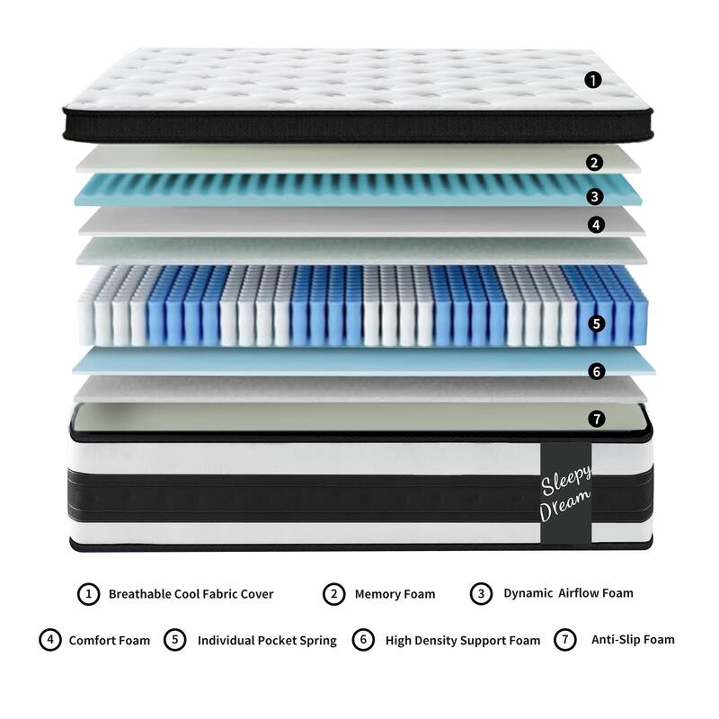 12 Inch Queen Size Hybrid Mattress Individual Pocket Spring Oeko-Tex 100 Breathable Memory Foam Knitted Cover Certipur-Us