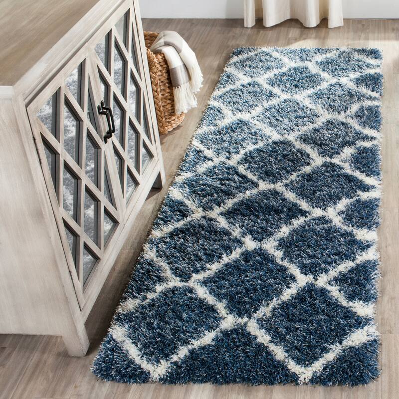 SAFAVIEH Montreal Shag Marcelle 2-inch Thick Rug - 2'3" x 7' Runner - Blue/Ivory
