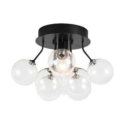 Modern Clear Seeded Glass Globe Bubble Semi Flush Ceiling Light