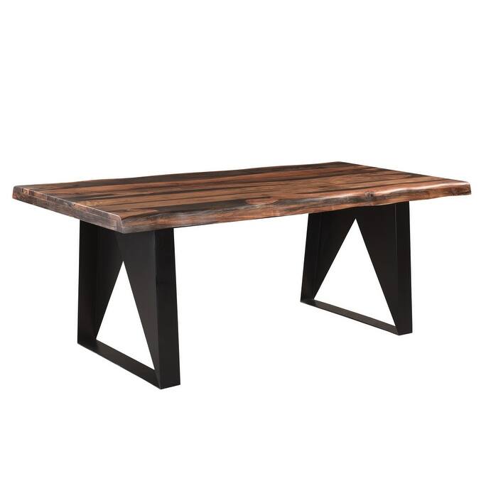 HomeRoots 80" Dark Brown And Black Solid Wood And Metal Sled Base Dining Table - 80 in. x 30 in. x 40 in.