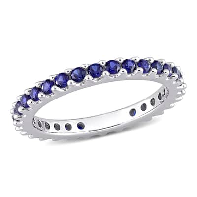Miadora 1 3/5ct TGW Created Blue Sapphire Eternity Ring in 10k White Gold