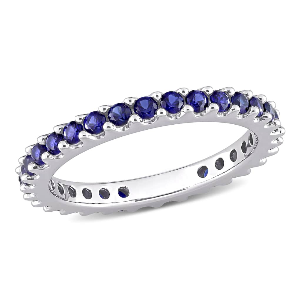 Miadora 1 3/5ct TGW Created Blue Sapphire Eternity Ring in 10k White Gold