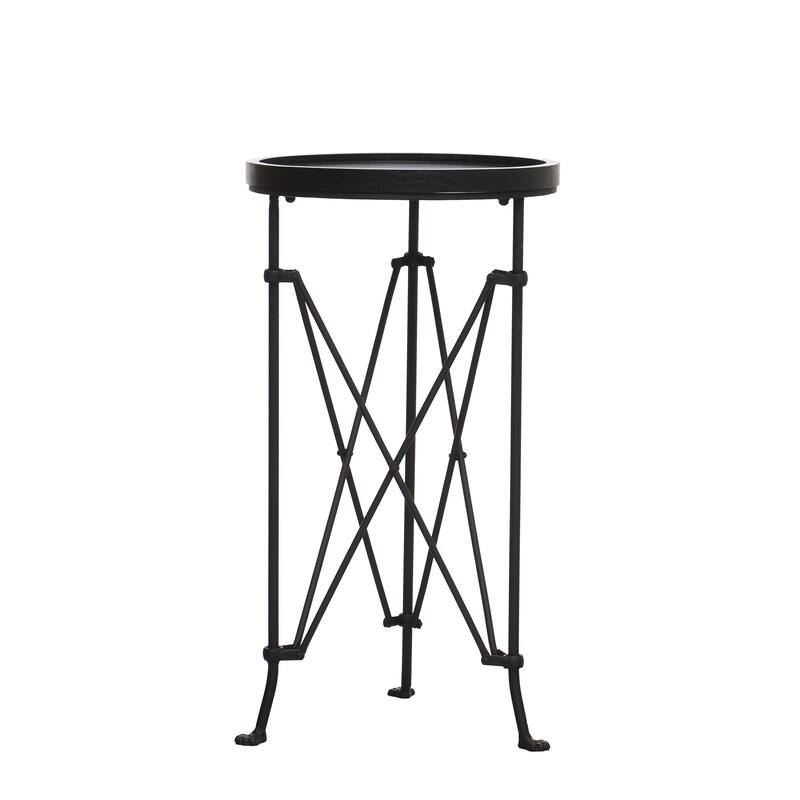 Round Metal Side Table with Claw Feet - Black Wood