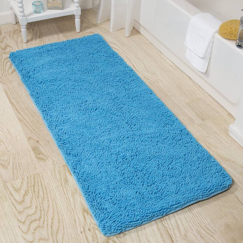 58x24-Inch Bathroom Runner with Non-Slip Backing - Absorbent High-Pile Chenille Memory Foam Bathroom Rug by Windsor Home - Blue