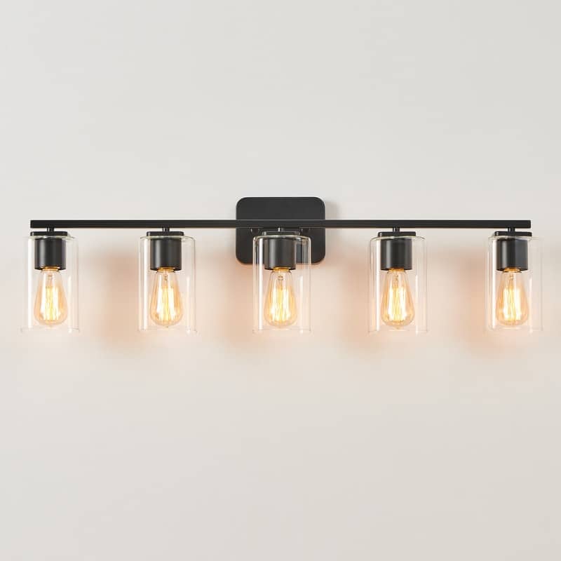 KAWOTI 35.5" 5-Light Clemmon Vanity Light with Square Glass Shade