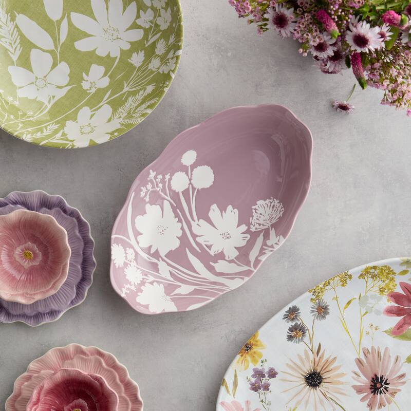 Certified International Wildflowers 36 oz. Wax Off Oval Bowl - 14.00"L x 8.75"W x 2.75"H