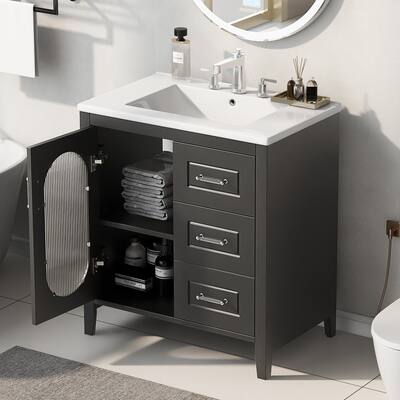 30" Bathroom Vanity with Sink, Bathroom Vanity Cabinet with Two Drawers and Door, Adjustable Shelf
