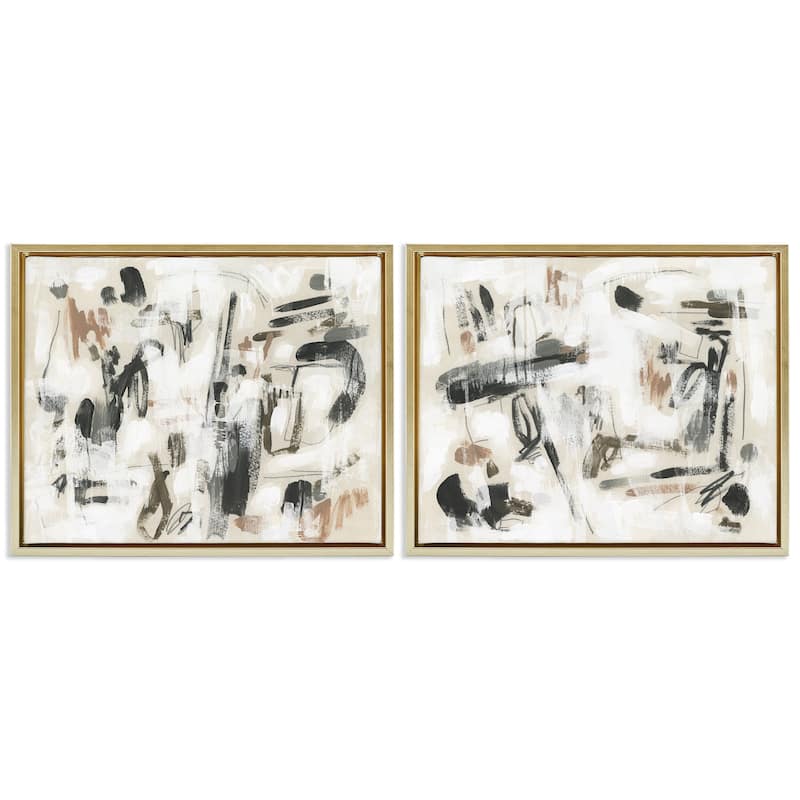 Stupell Neutral Earth Tones Abstraction Framed Floater Canvas Wall Art Design By June Erica Vess (Set of 2) - 31 x 25 - Gold