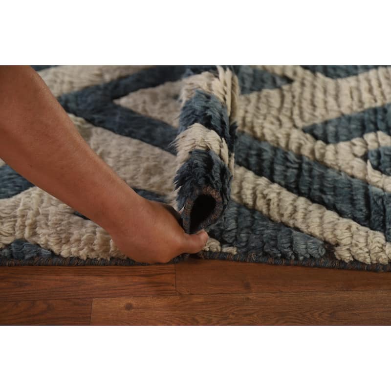 Navy Blue Moroccan Oriental Area Rug Hand-Knotted Wool Carpet - 5'8"x 8'3"