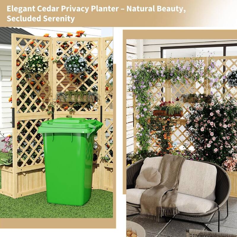 3 Panel Freestanding Raised Garden Bed Fence with Trellis