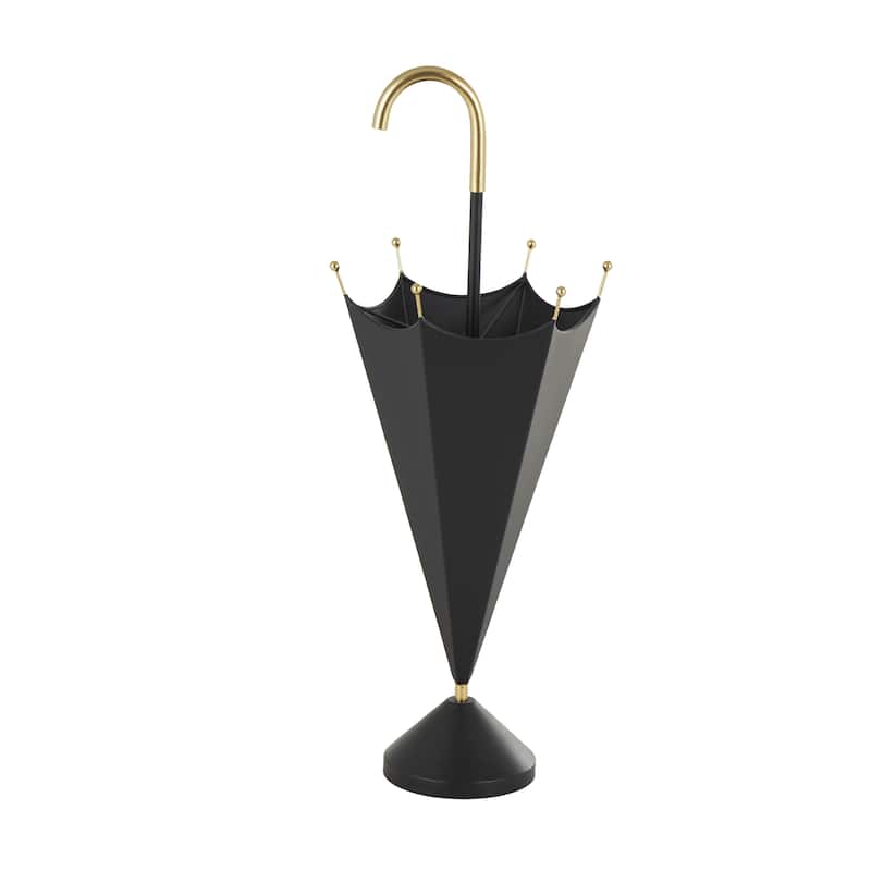 Metal Umbrella Stand with Gold Handle and Ball Details - Black - Roche River Decor