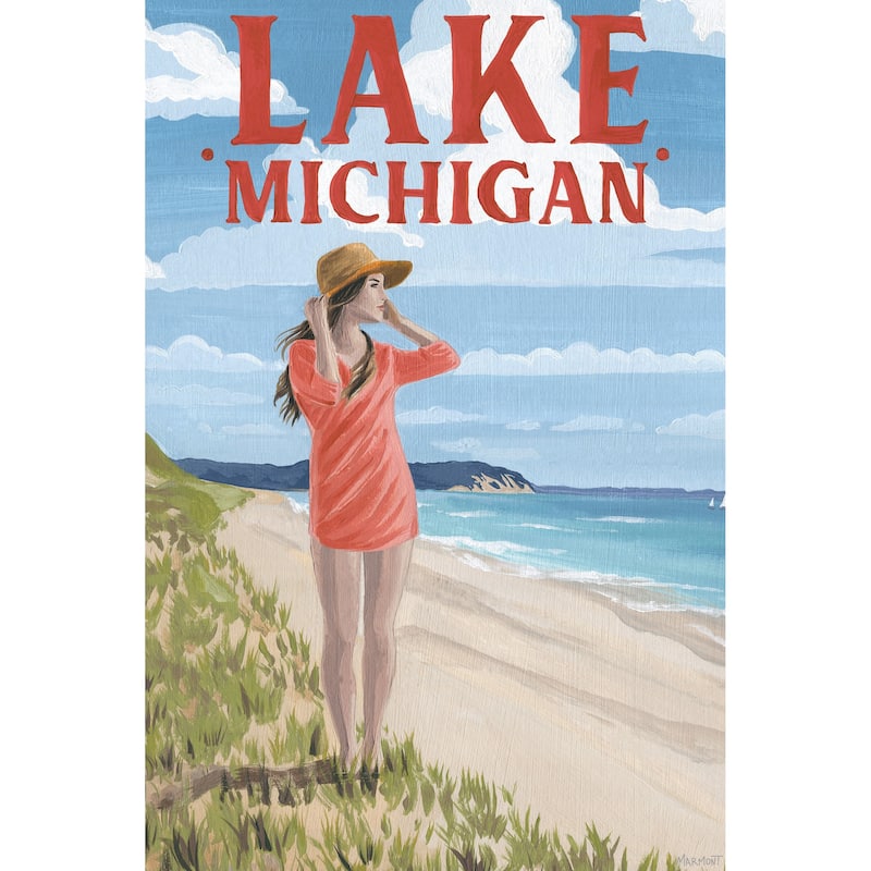 'Stroll Along Lake Michigan' Painting Print on Wrapped Canvas